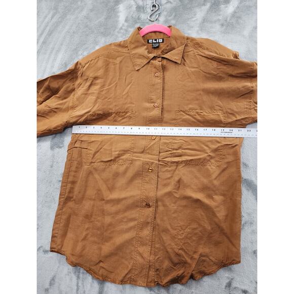 Vintage CLIO Long Sleeve Button Front Silk Blouse Size 14 Brown Copper Office - Picture 9 of 11